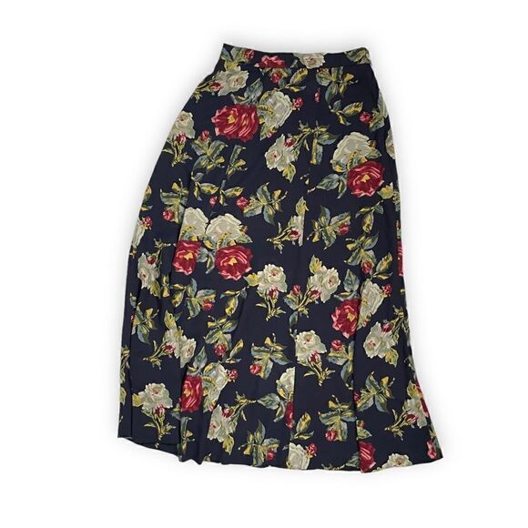 Vintage Susan Bristol Navy and Red Floral Maxi/Midi Skirt - Picture 1 of 8